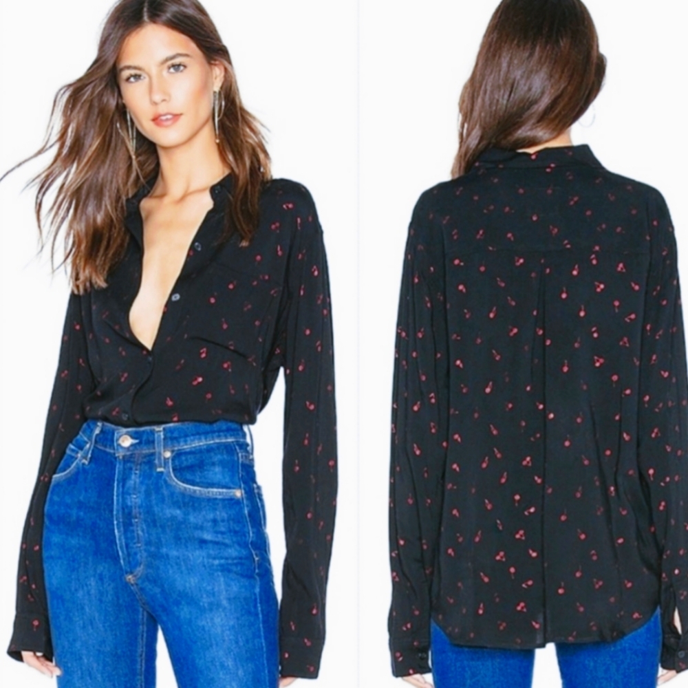 Rails Kate Navy Cherry Print Button Down Shirt XS